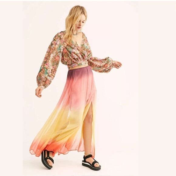 🆕FREE PEOPLE ONE OMBRÉ DIP DYE ARTEMIS MAXI SKIRT - Picture 3 of 4